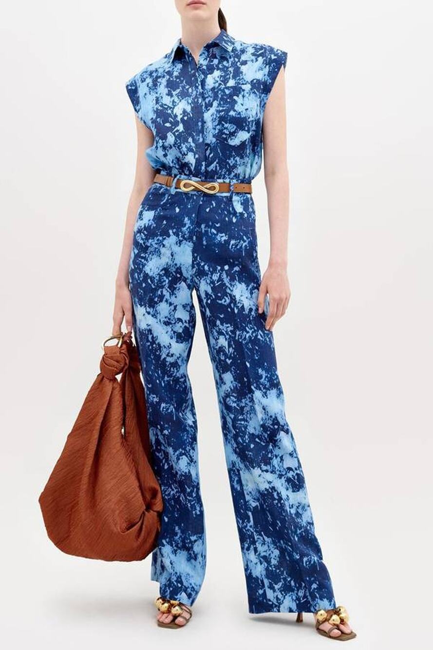 Silvia Tcherassi Emine Wide Leg Linen Pants in Indigo Tie Dye L